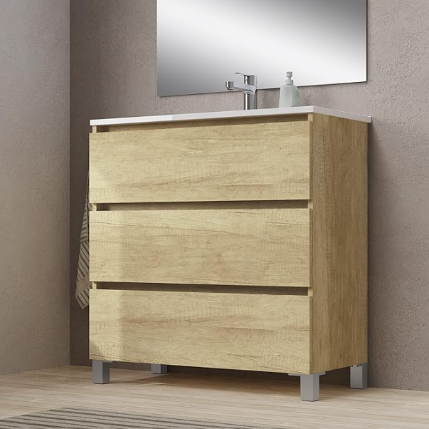 MEUBLE SALLE DE BAIN + VASQUE + MIROIR + PIEDS - BORDEUS-80CM- Cambrian
