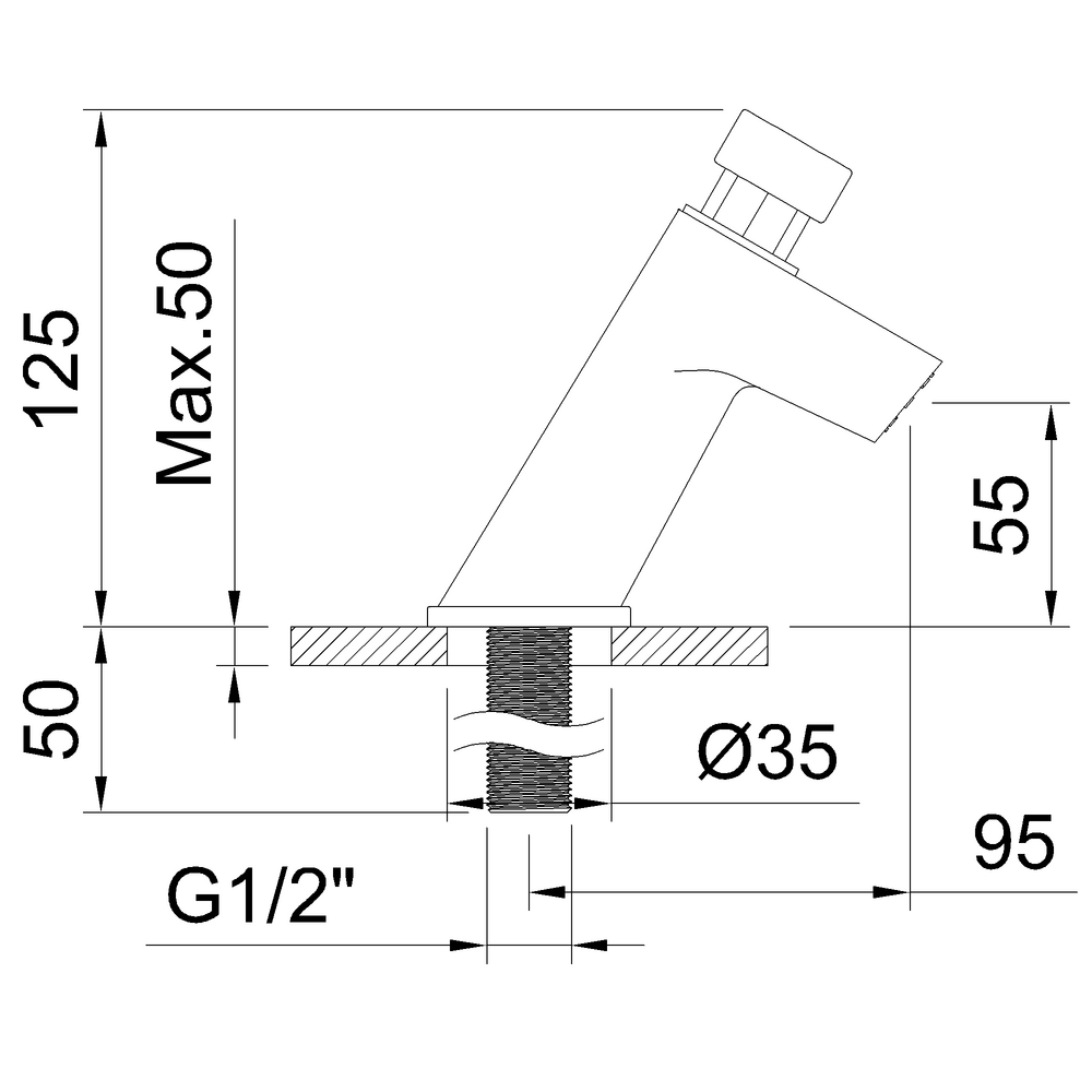 ROBINET TEMPORISÉ EAU FROIDE 55MM 6L/MIN