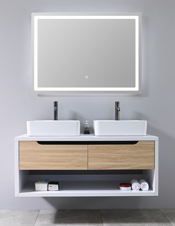 MEUBLE SALLE DE BAIN DOUBLE VASQUE AVEC MIROIR LED - ARUFU-120