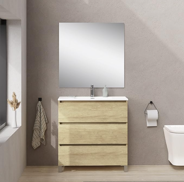 MEUBLE SALLE DE BAIN + VASQUE + MIROIR + PIEDS - BORDEUS-80CM- CAMBRIAN