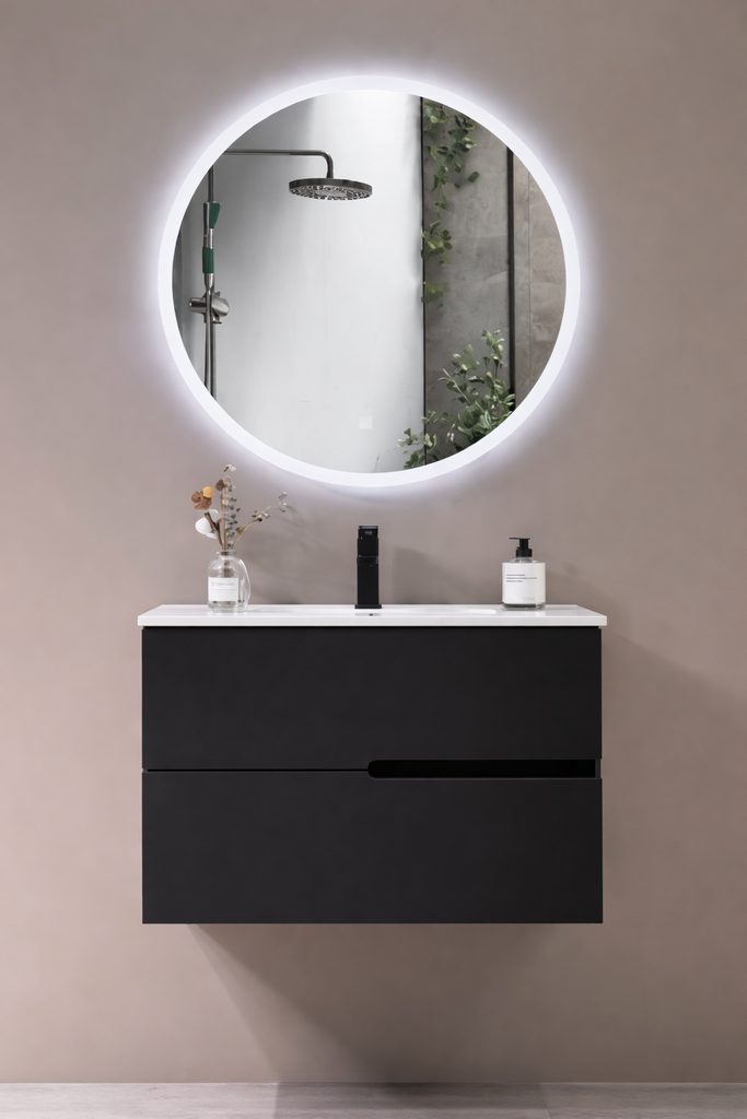 MEUBLE SALLE DE BAIN NOIR AVEC MIROIR LED MALUJA