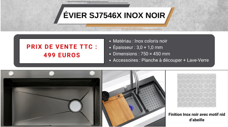 INOX SINK750*450COLOR : NANO BLACK