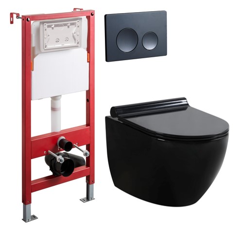 [TR2196-18 + H501A-UP003 N] WC SUSPENDU AVEC SUPPORT noir LYON