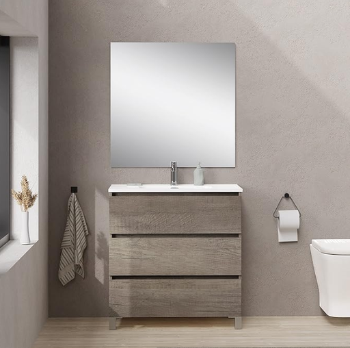 [EVB00067] MEUBLE SALLE DE BAIN + VASQUE + MIROIR + PIEDS- BORDEUS-80cm- JOPLIN