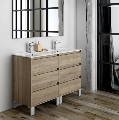 [EVB01413] MEUBLE SALLE DE BAIN DOUBLE VASQUE + MIROIR + PIEDS - BORDEUS-120 CM - CAMBRIAN